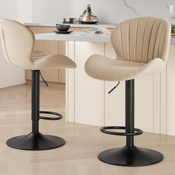 Fabric Swivel Bar Stools with Backrests (Set of 2)