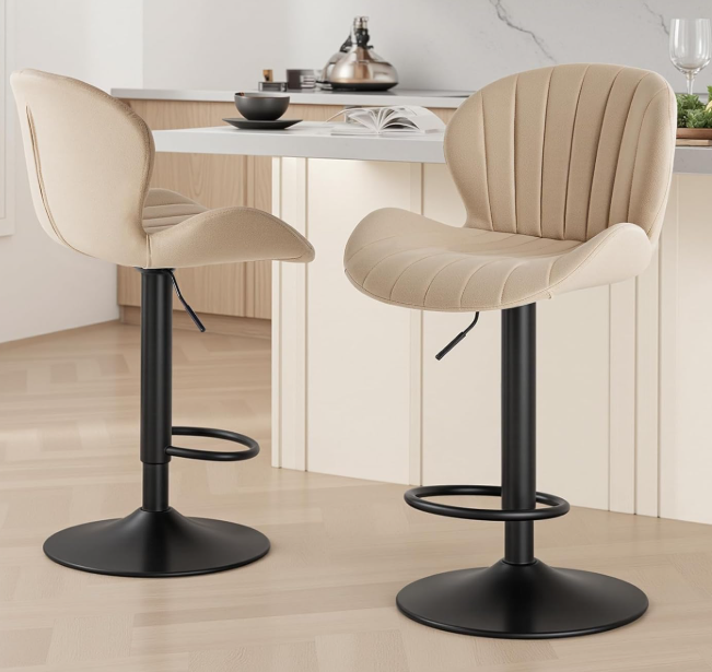 Fabric Swivel Bar Stools with Backrests (Set of 2)