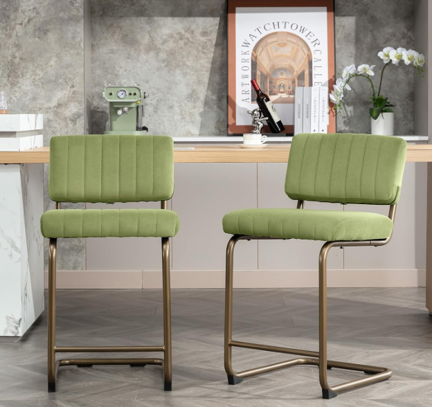 Velvet Bar Stools with Backrests (Set of 2)